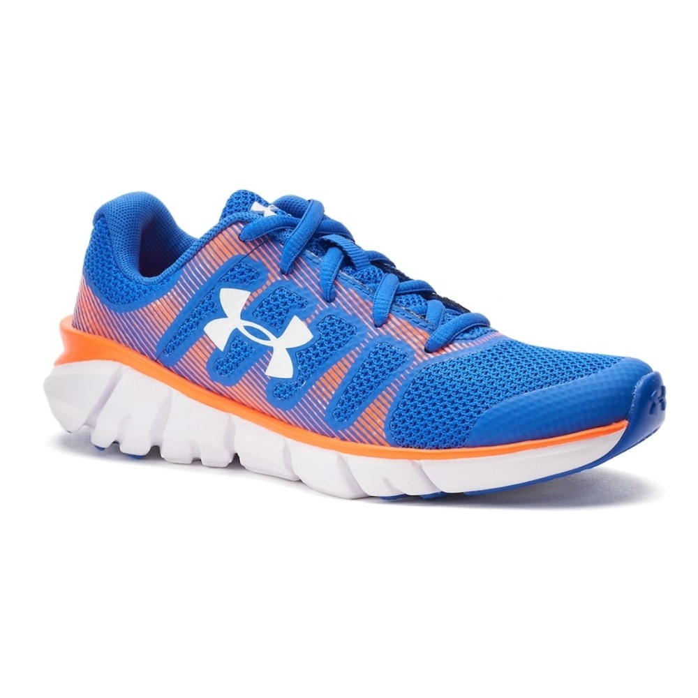 blue and orange Under Armour Jettison tennis shoes